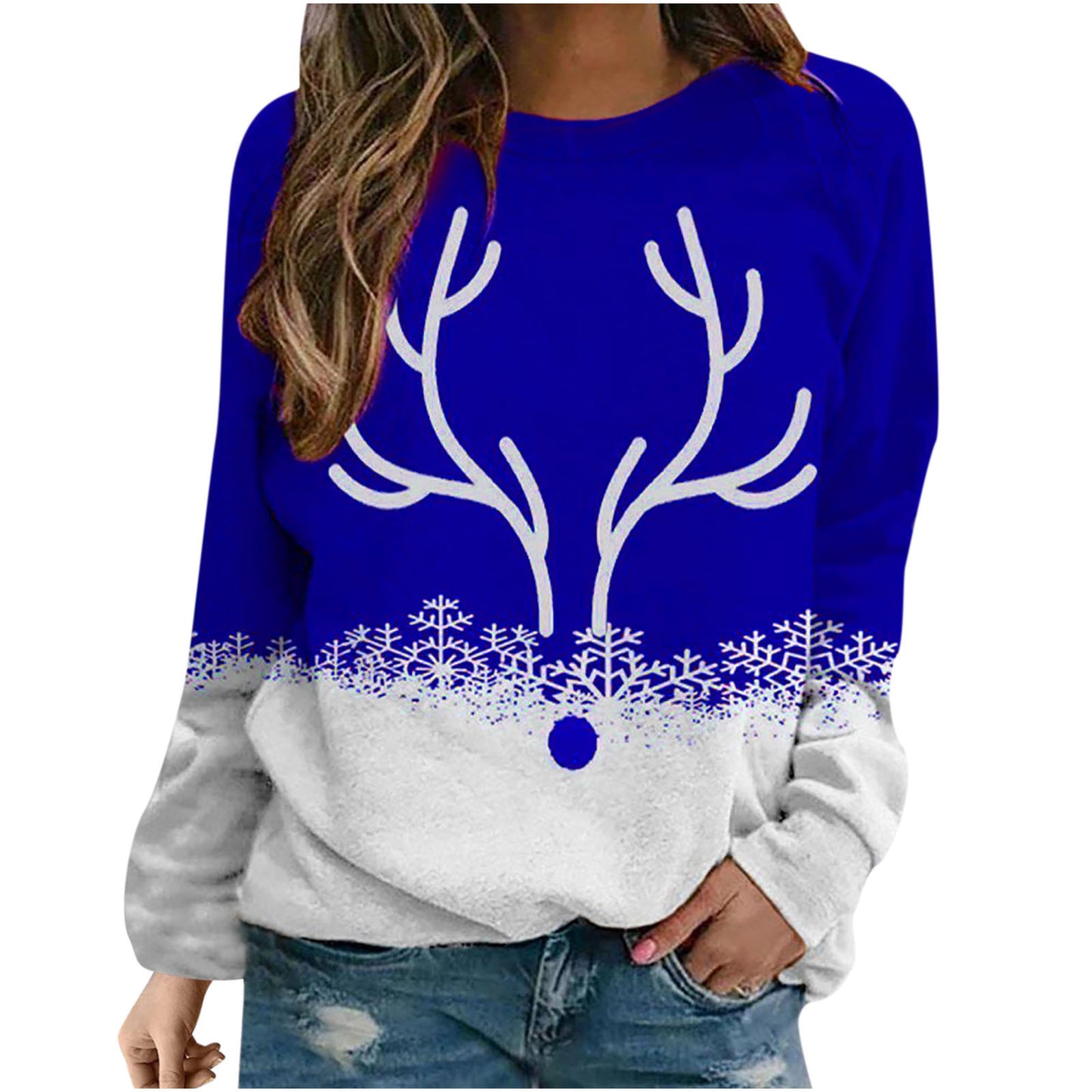 Autumn Winter Snow Christmas Deer Printed Round Neck Street Hipster Pullover Hoodie