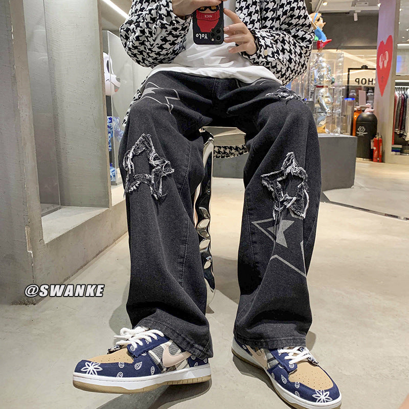 Baggy Print Jeans - Star Z