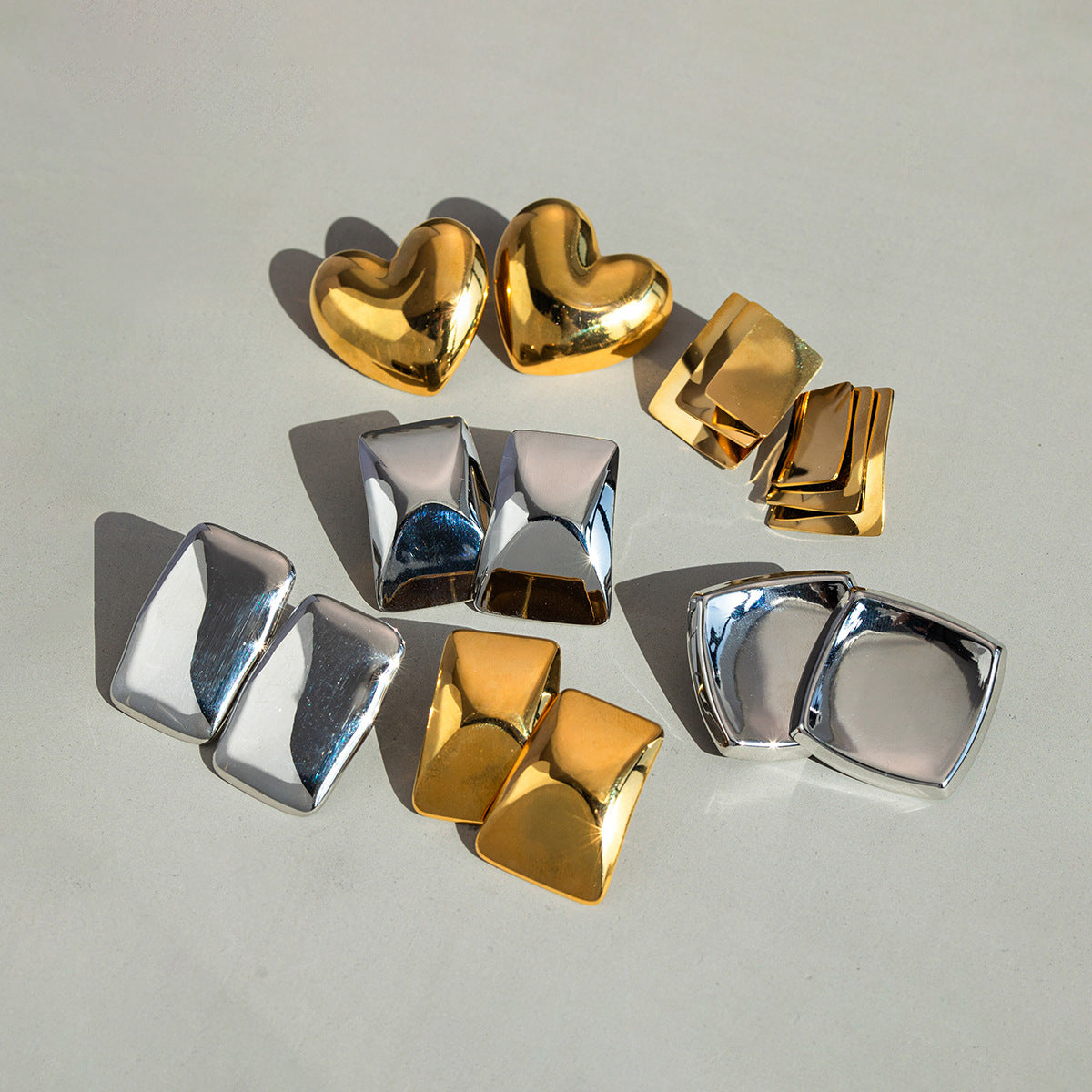5pcs Simple Retro New 18K Gold High Grade Sense Rectangular Earrings Drop Female Cool Accessories