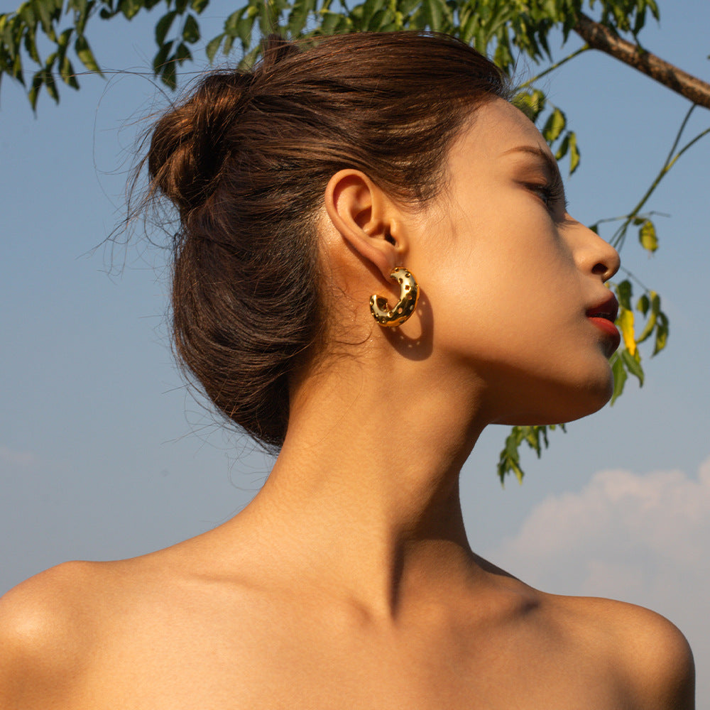 5pcs Fashion 18K Gold Stainless Steel 18K Gold Stainless Steel Round Hollow C-Shaped Earrings Earrings Studs