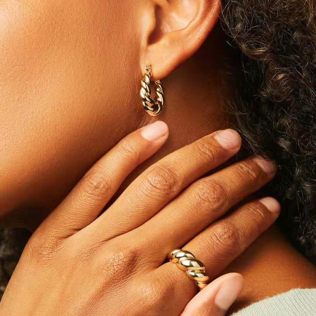 5pcs Charlotte Twisted Pair Fashion Women's Earrings 18K Gold Plated Stainless Steel Crude Croissant Earrings