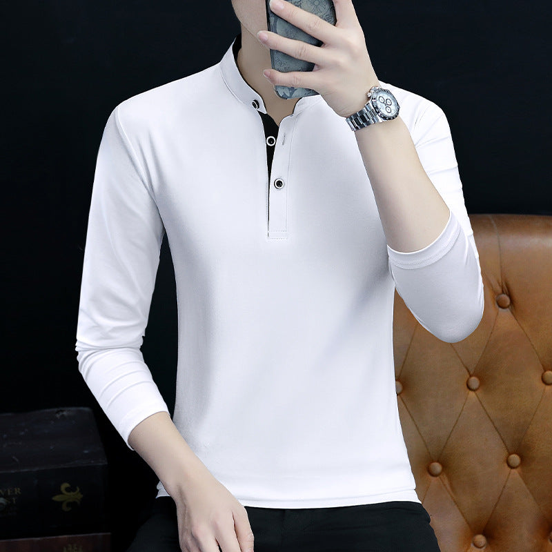 Autumn Cotton Men's Long Sleeve T-Shirt Men's Polo Shirt Casual Lapel Business Men's Clothing Base Shirt