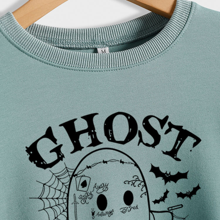 Ghost Malone Letter Round Neck Fashion Bat Round Neck Halloween Long Sleeve Hoodie