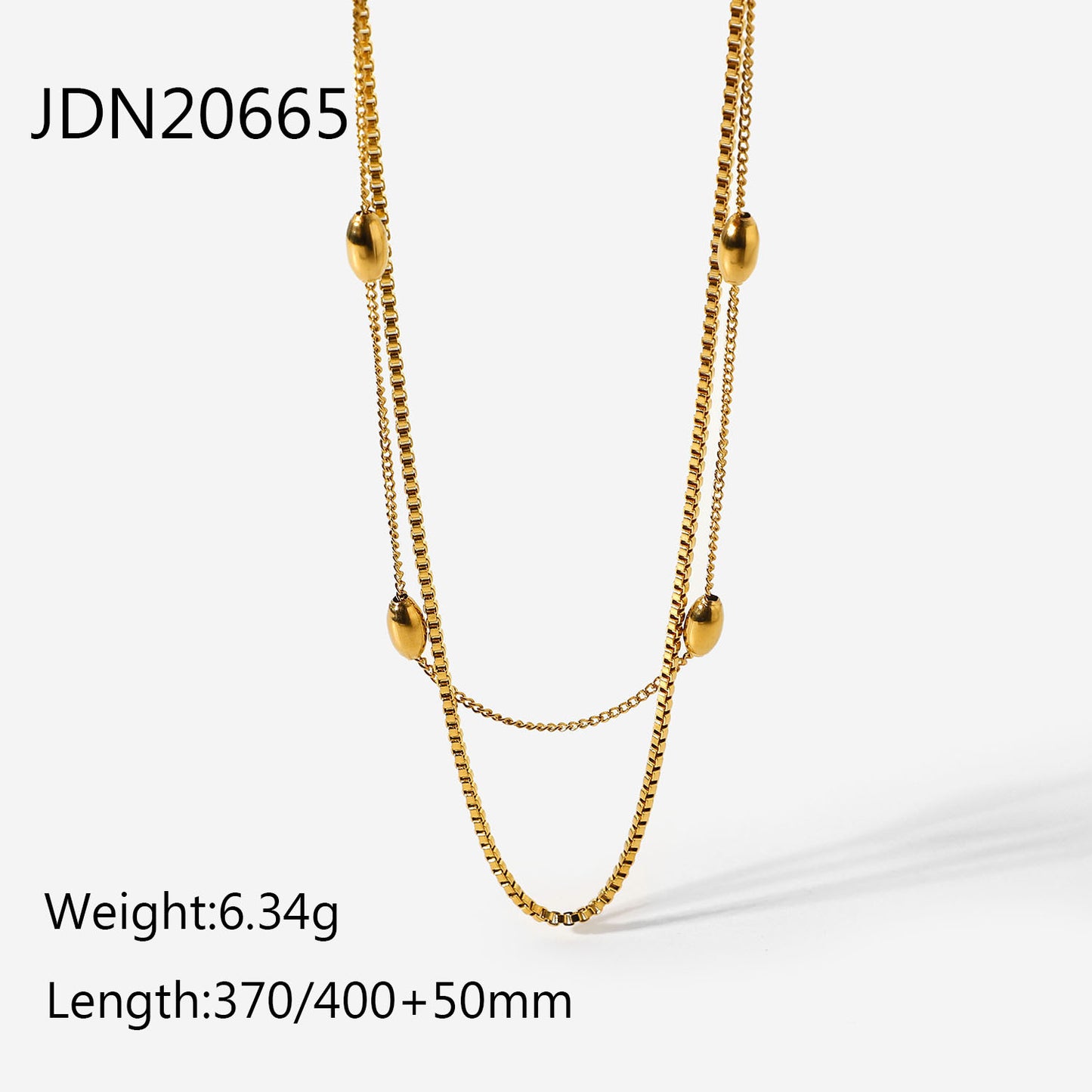 5pcs New Hot-Selling 18K Gold-Plated Stainless Steel Jewelry Oval Beads Double Necklace Jewelry For Women