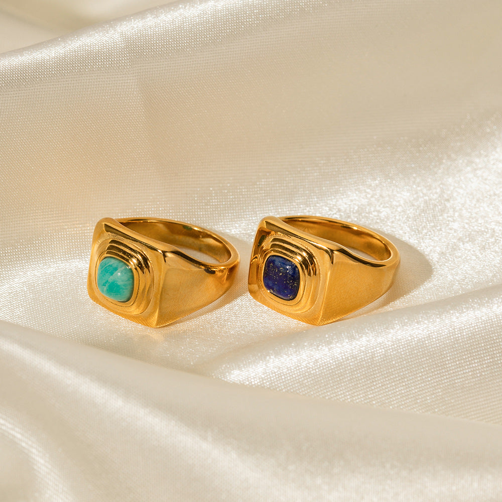 5pcs 18K Gold Lapis Lazarus Stainless Steel Ring Advanced Design Sense Does Not Fade Jewelry