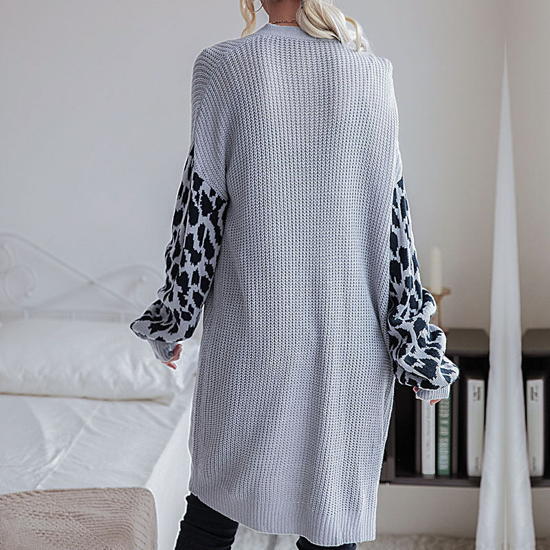 Autumn And Winter Women's Knitwear Leopard Cardigan Sweater Coat