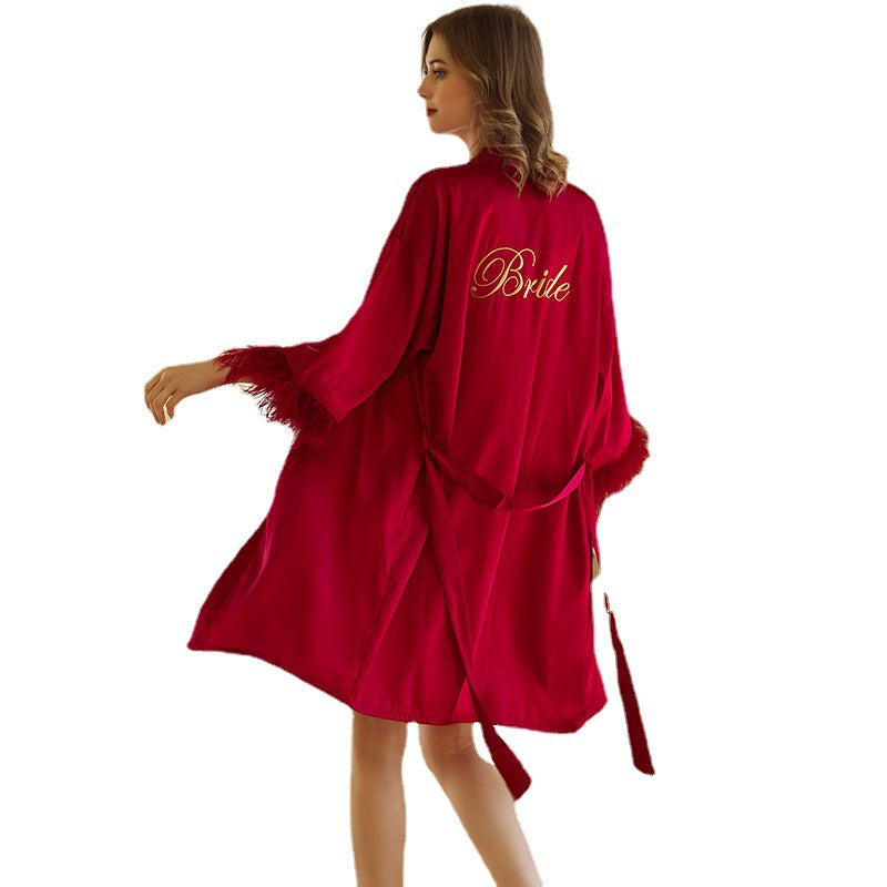 Bride Dressing Gown Ladies Dressing Gown Wedding Makeup Bridesmaids Wedding Kimono Satin Ice Silk Bathrobe