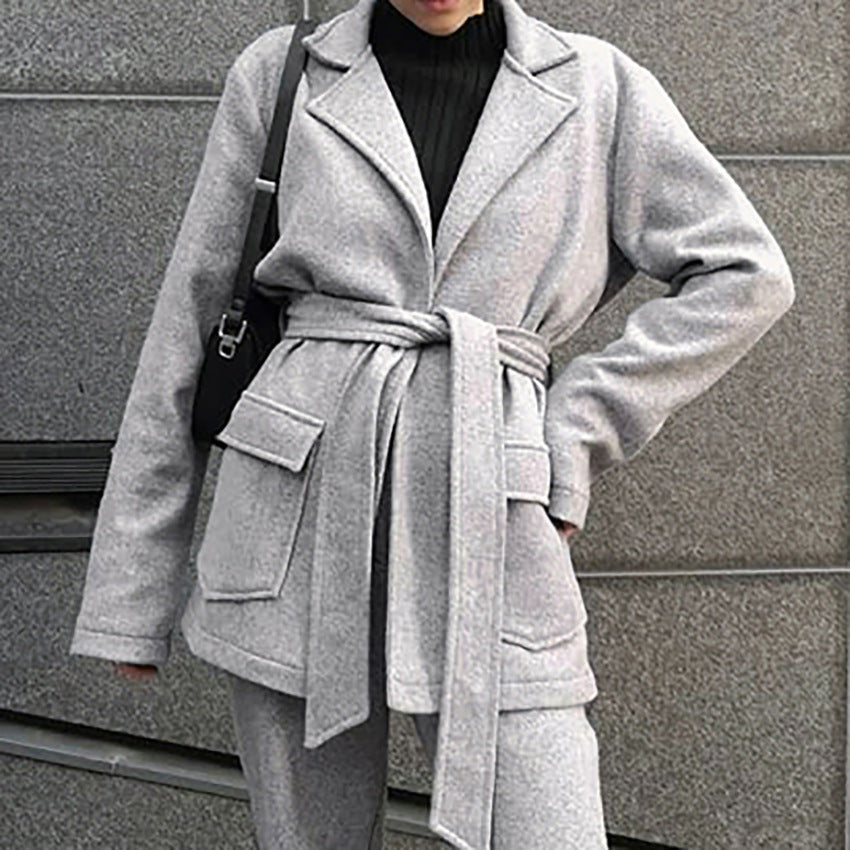 Autumn And Winter Fashion Women Commute Grey Wool Coat Fashion Suit Suit Design Sense Two-Piece