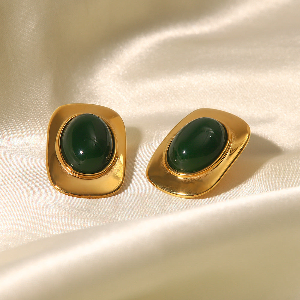 5pcs Jewelry 18K Gold Retro Light Luxury Of Oval Earrings Fashion All Matching Earrings