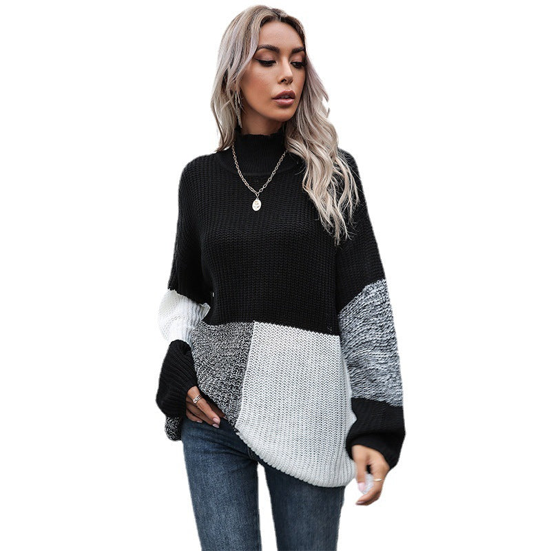 Autumn Long-Sleeved Bottom Color Matching Loose Turtleneck Sweater Sweater Woman