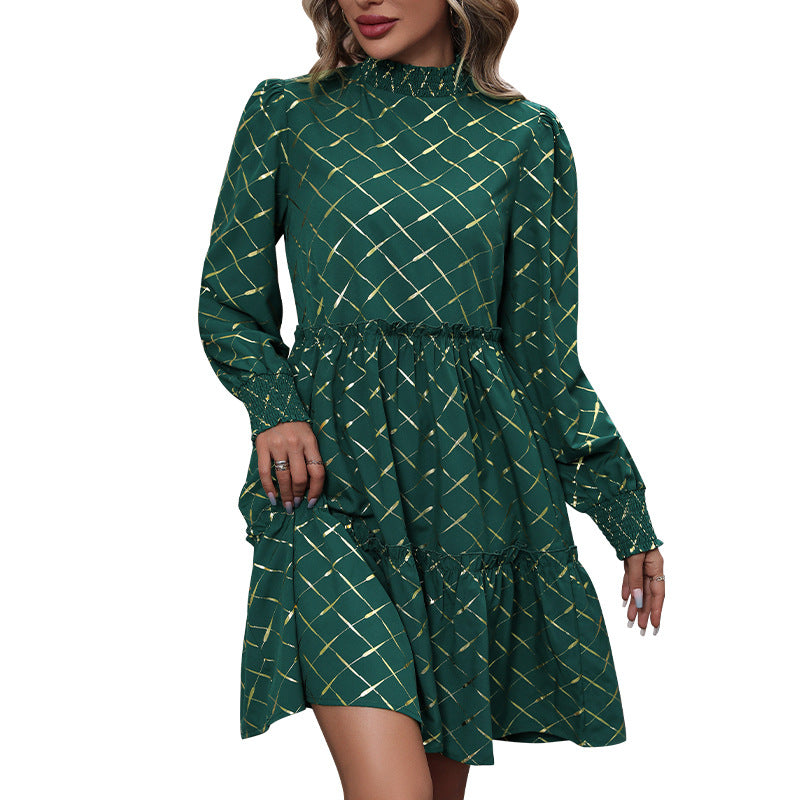 Autumn New Fashion Women Diamond Long-Sleeved Dress
