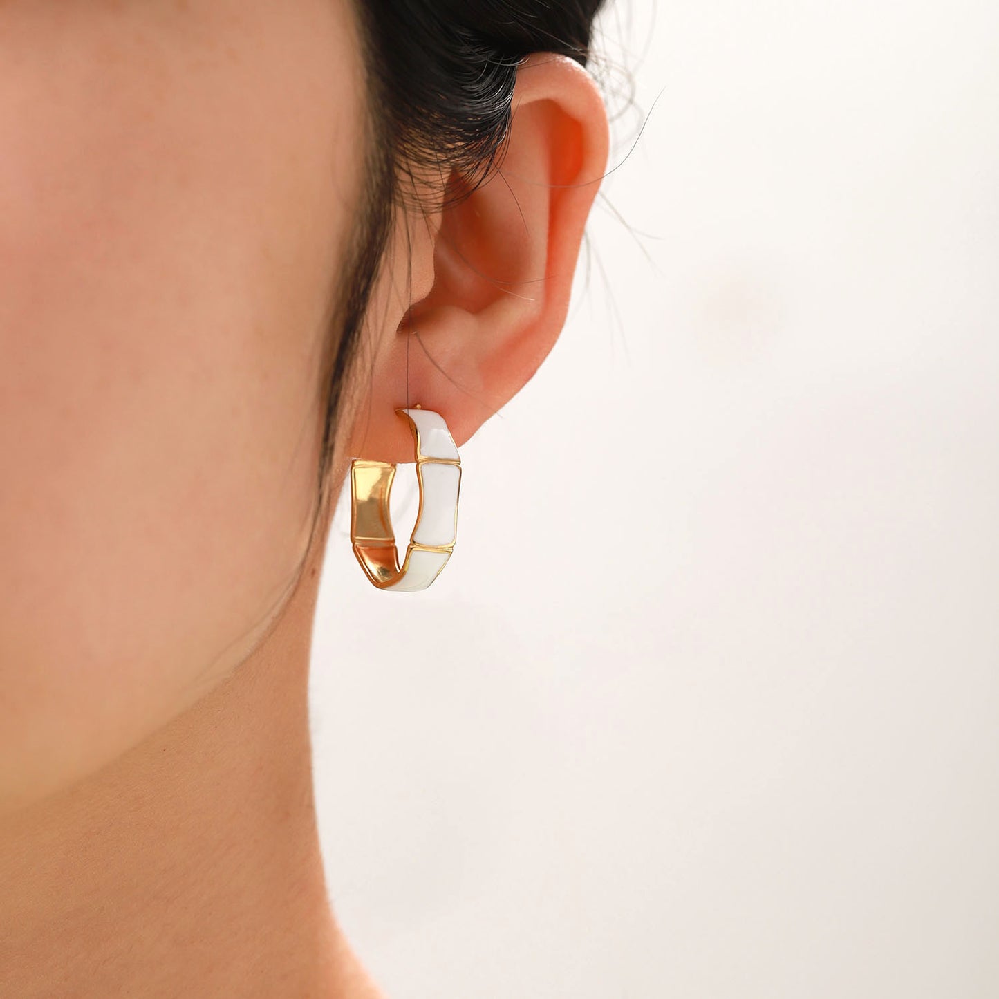 5pcs Stylish Retro Premium Earrings New 18-Karat Gold Bamboo Knuckle Stainless Steel Stud C-Shaped Drip Earrings