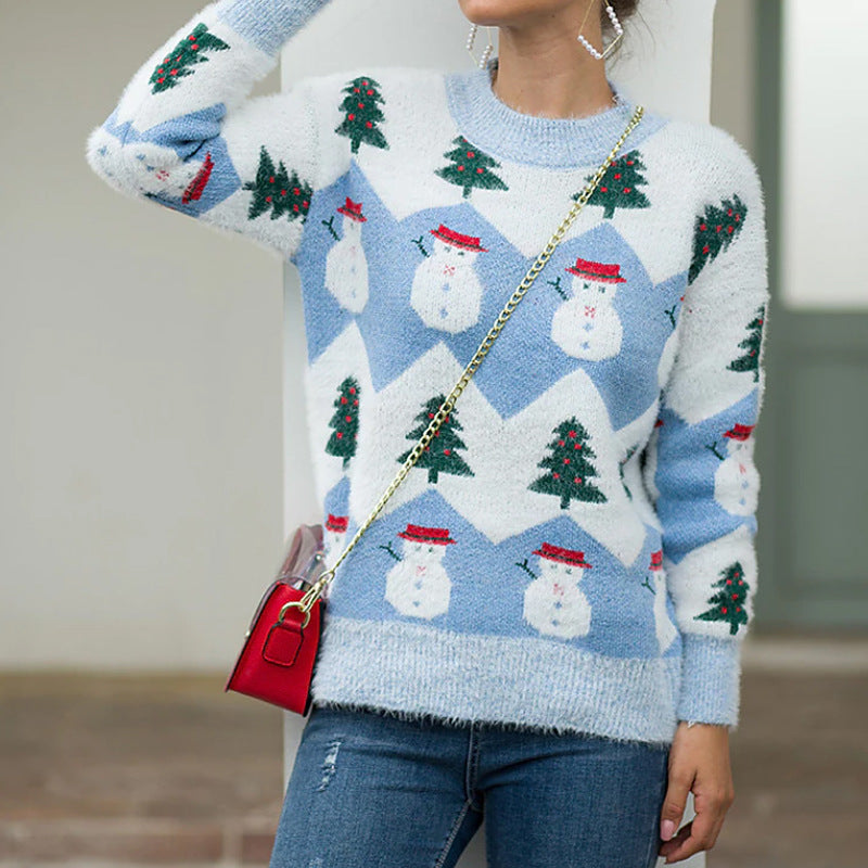 Autumn And Winter Sweater Women Christmas Round Neck Casual Lazy Atmosphere Sense Pullover Sweater