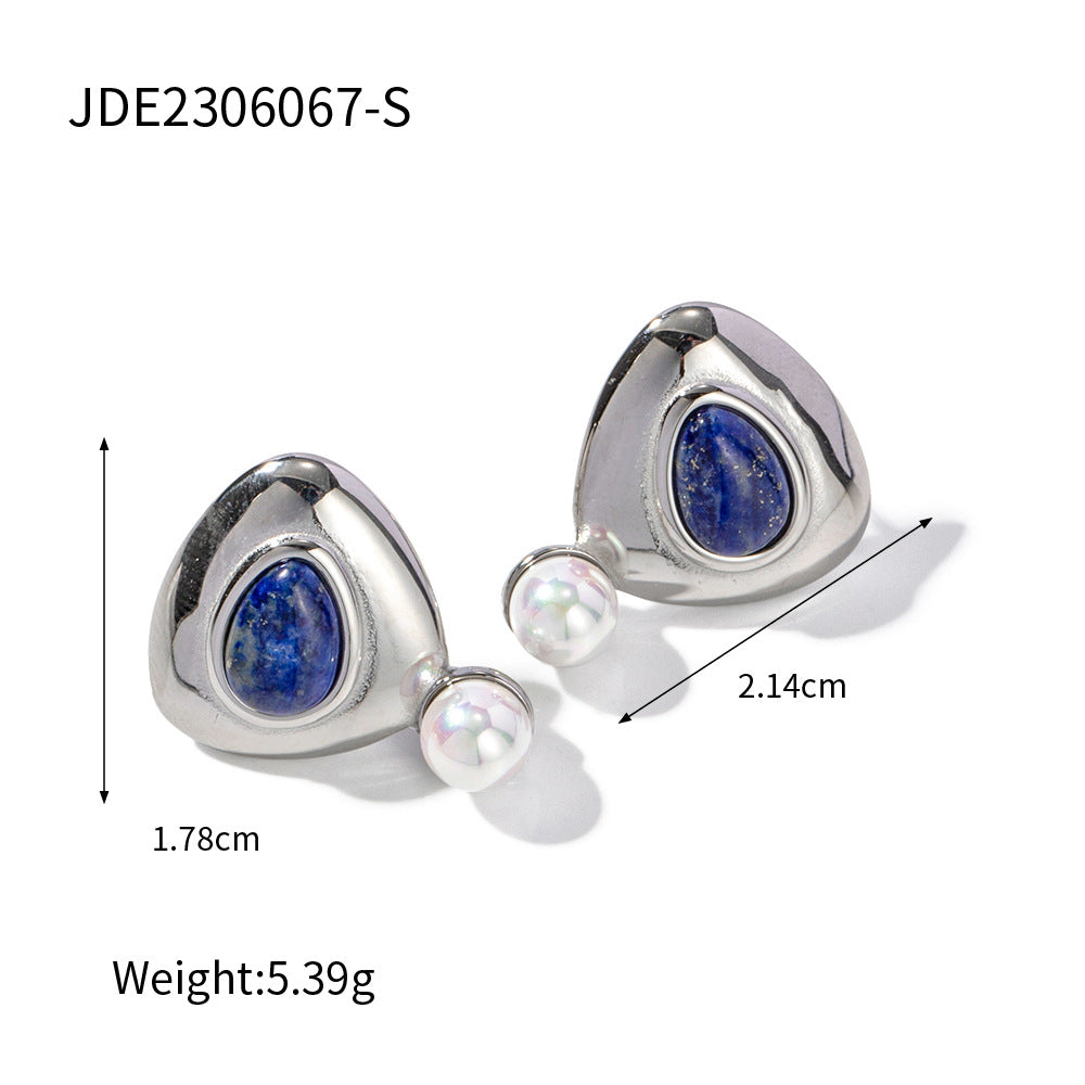 5pcs Summer New Style Retro Inlaid Lapis Lazuli Cold Metal Temperament All-Matching Titanium Steel Necklace