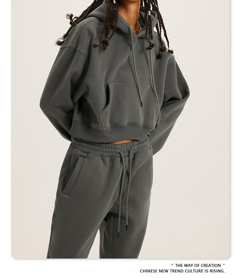 Autumn And Winter Casual Fashion Solid Color Pullover Drawstring Hoodie Hooded Suit Women