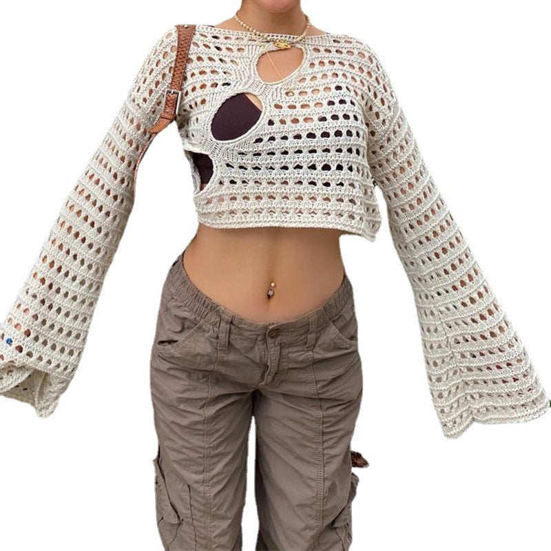 Summer New Spice Girl Style Fashion Sexy Irregular Hollowed Out Knitted Smock
