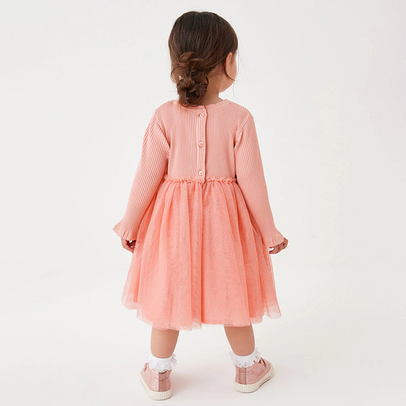 New Mesh Girls Dress Autumn Long-Sleeved Children's Princess Dress Cotton Children's Dress
