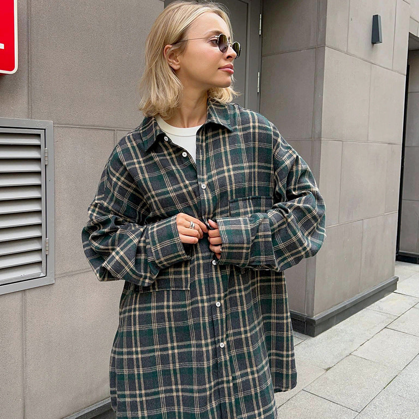 Spring Classic Oversize Lapel Plaid Women's Shirt New Fashion Top For Women