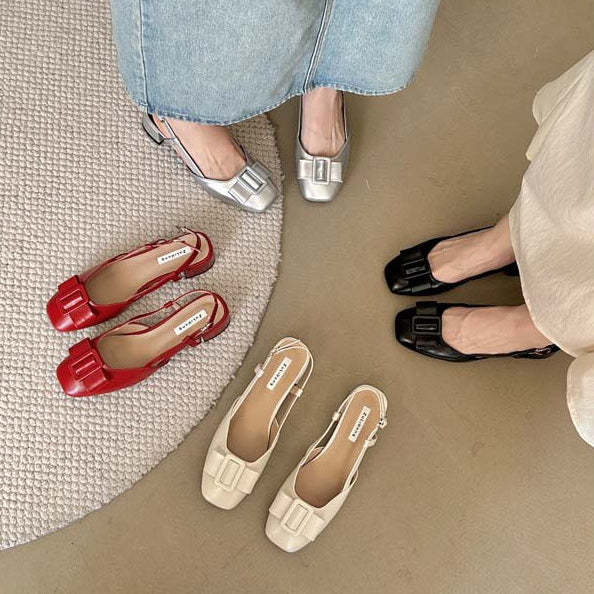 New Thick Heel After Empty Sandals Female Fairy Wind Fashion Bow Square Head Women's Single Shoes