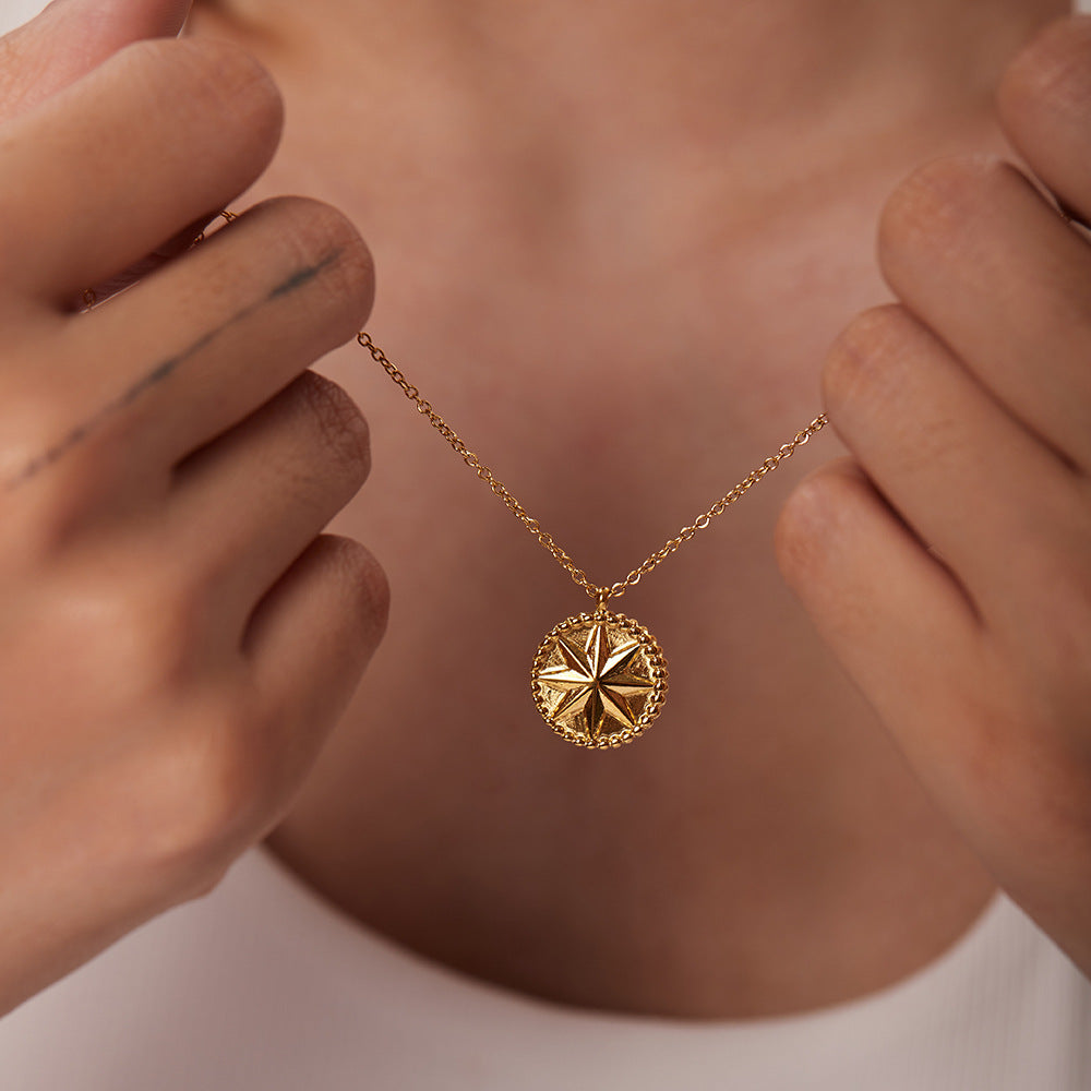 5pcs Stainless Steel Necklace 18K Gold Stainless Steel Octet Star Coin Pendant Necklace Women's Jewelry