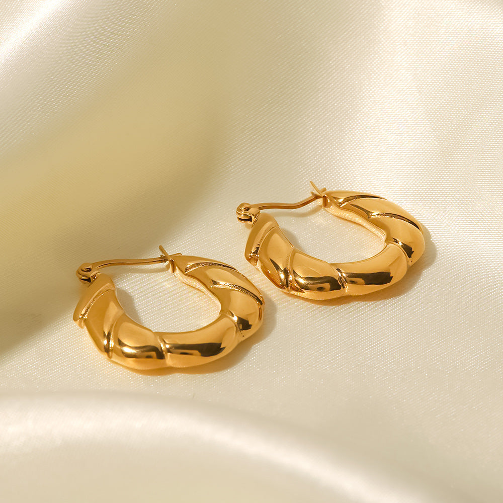 5pcs Irregular Smooth 18K Gold Plated Stainless Steel Ring Earrings Women's Classic Fashion All-Match Earrings Jewelry