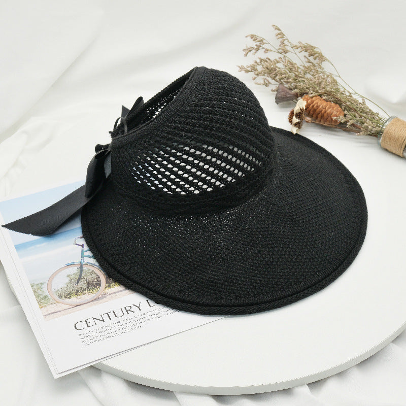 New Summer Hats Women's Sun Hat Empty Straw Hat Large Eaves Bow Foldable Beach Hat Sun Block Hat