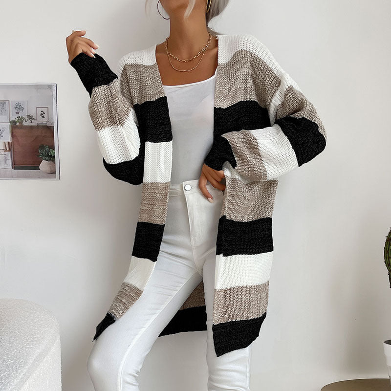Autumn And Winter New Women's Long Buttonless Color Sweater Coat