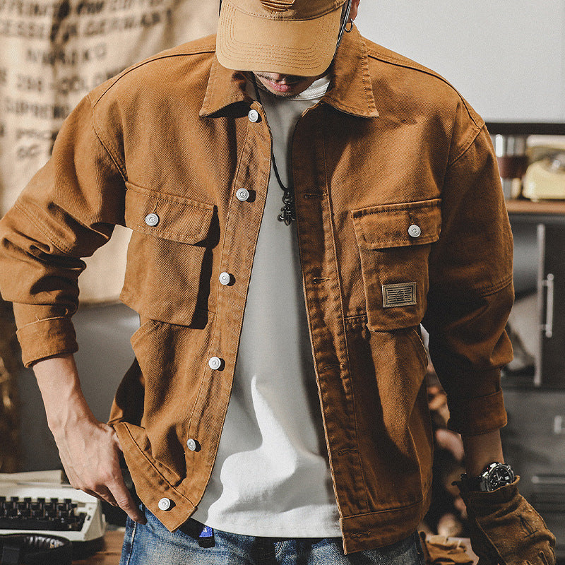 Heavy Retro Denim Coat Male Spring And Autumn Loose Fashion Brand New Trend Handsome Cargo Jacket Male
