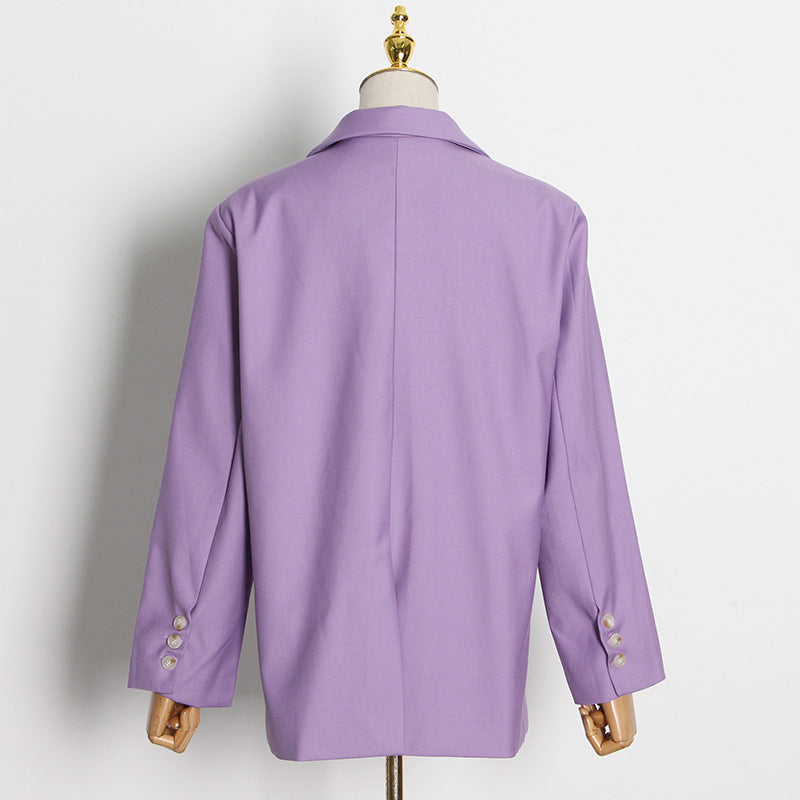 Spring New Fashion Temperament Suit Collar Design Loose Purple Coat Women