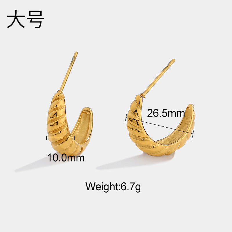 5pcs New Titanium Steel Gold Plated Twist Hoop Earrings Stylish 18-Karat Gold Plated Stainless Steel Croissant Earrings