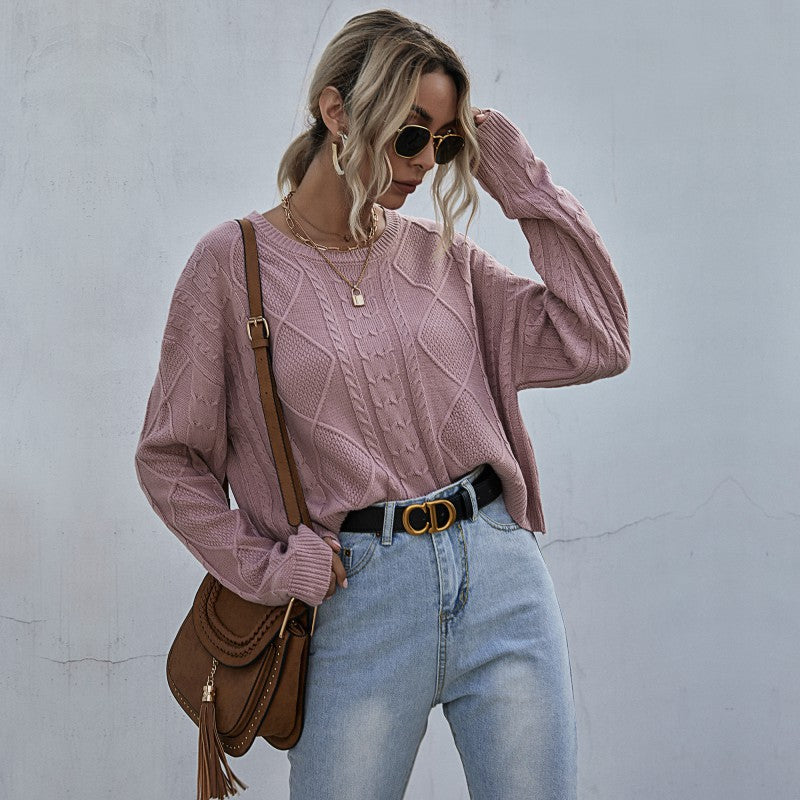 Women's Autumn New Loose Long-Sleeved Thin Twist Solid Color Sweater