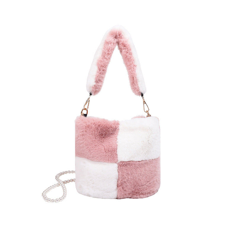 New Matching Color Imitation Mink Plush Lady Handbag Version Of Fashion Simple Lady Small Bag Fur Bag