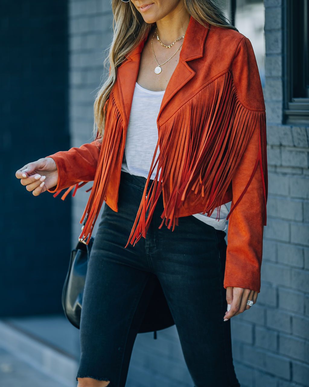 Women's Autumn New Slim-Fit Top Long-Sleeve Printed Fringe Coat Female