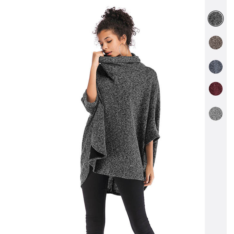 Chic Autumn Elegance: Women's High-Neck Irregular Knitted Long Sleeve Blouse