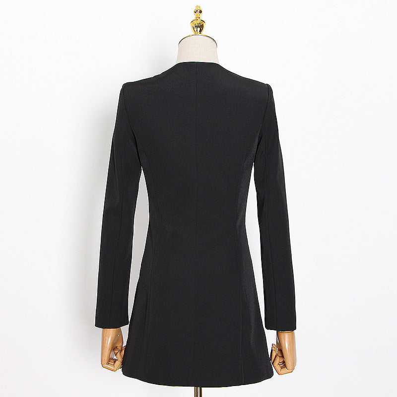 Spring New Fashion Retro Square Collar Long Sleeve Double Breasted Design Suit Slimming Suit Dress