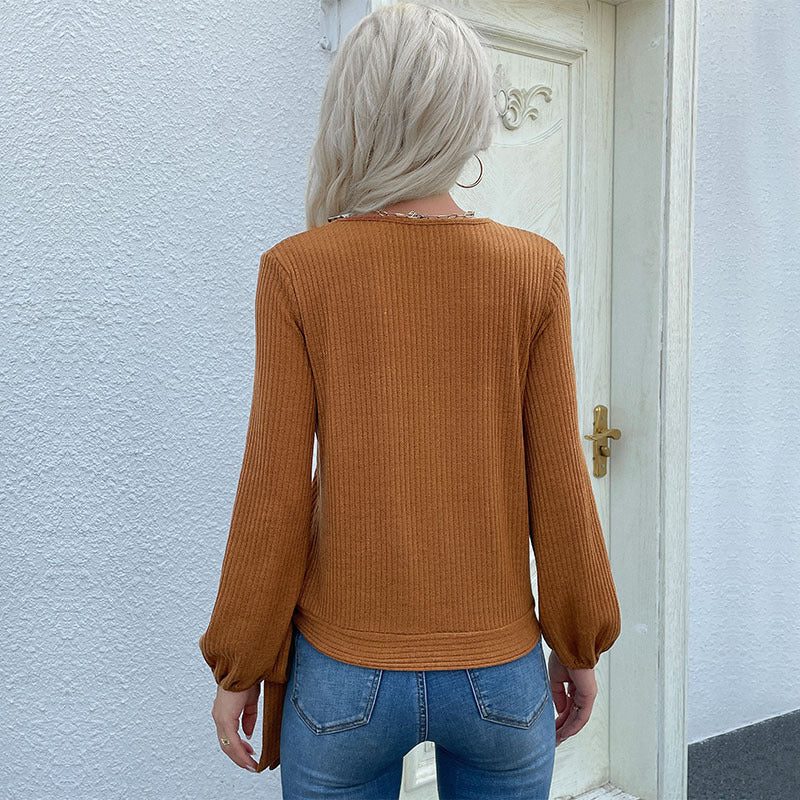 New Autumn Women's Clothing Solid Color Button Decoration Pit Strip Bottom Knitwear