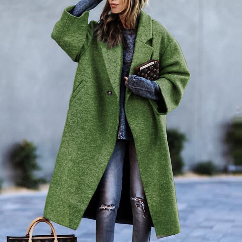 New Autumn Women's Long Sleeve Lapel Coat Printed Wool Long Coat