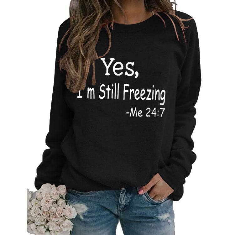 Pullover Simple Crew Neck Top Long Sleeve Yes I'M Printed Loose Hoodie