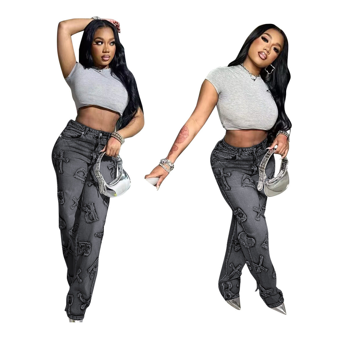 New Jeans Fashion Label Casual Straight Leg Jeans