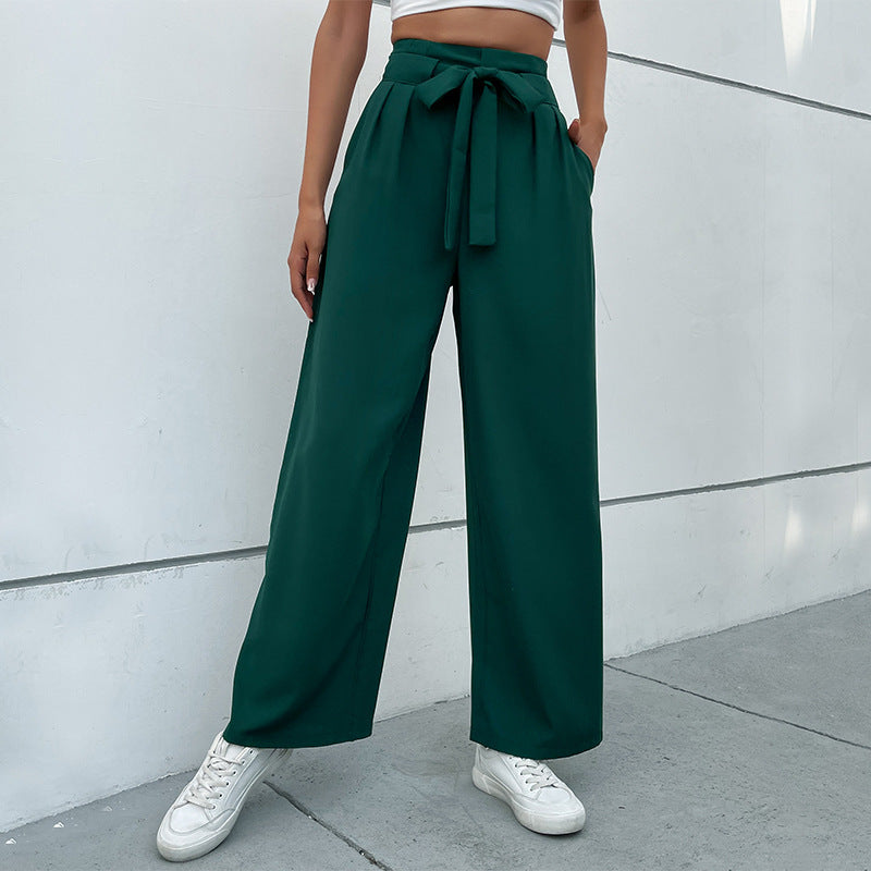 New Autumn Winter Casual Pants Lace-Up Commuter Wind Wide-Leg Pants Women