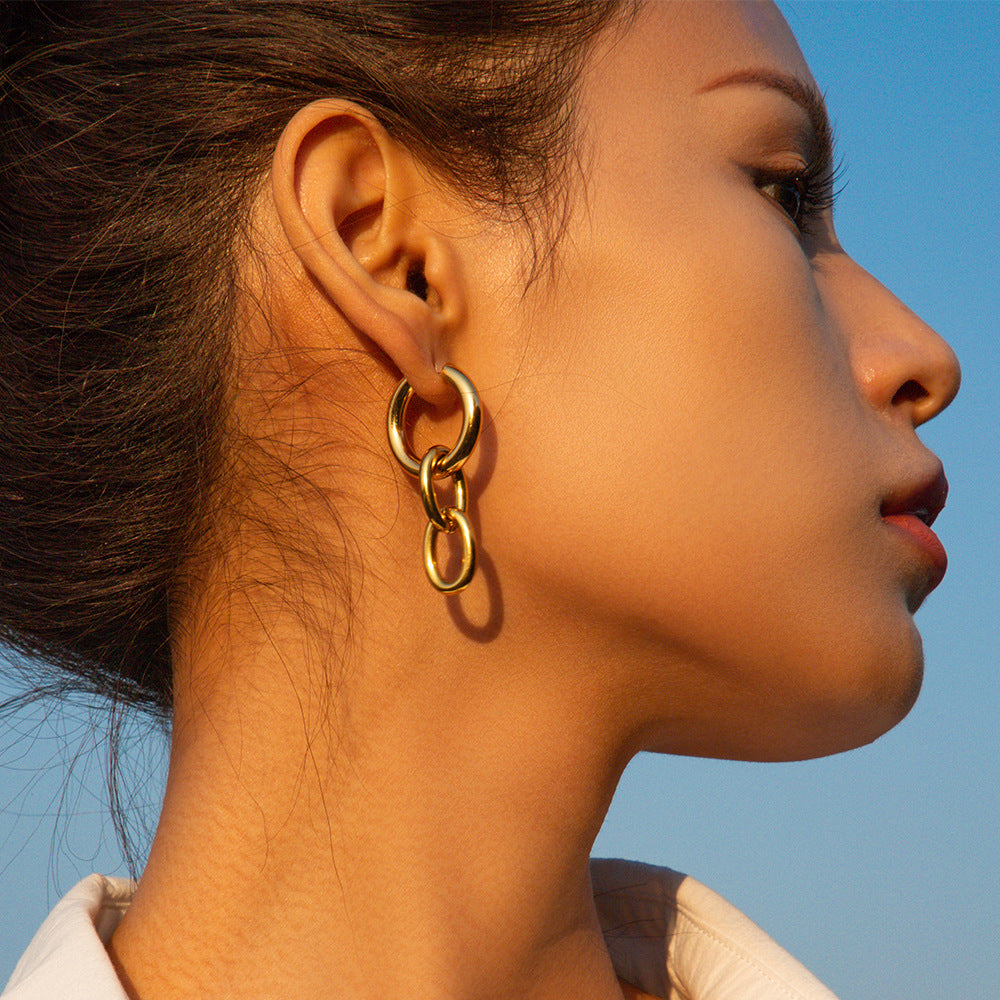 5pcs Earrings 18K Gold Plated Stainless Steel Large Gold Chain Pendant Earrings Double Titanium Steel Earrings Female