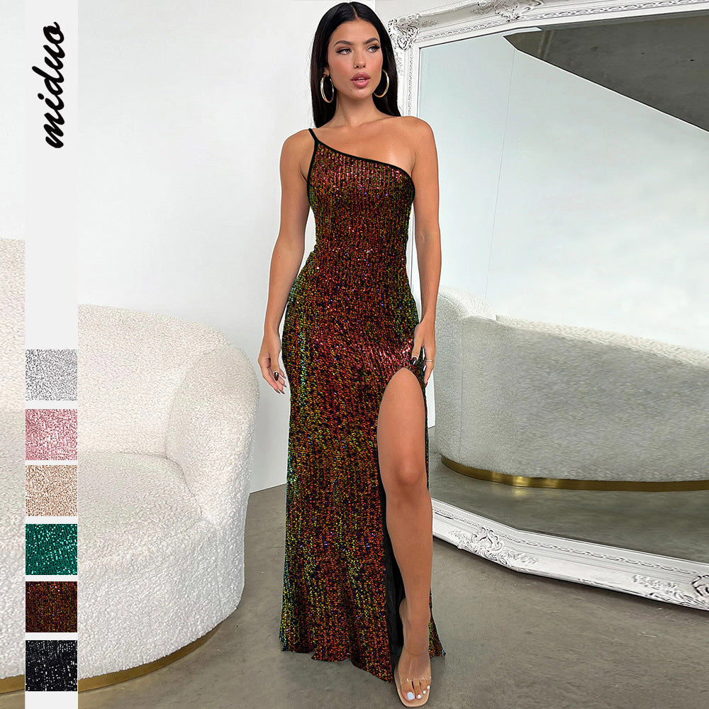 Beaded Halter Dress Women's Sequin Dress Sexy Nightclub Dress Wedding Evening Dress
