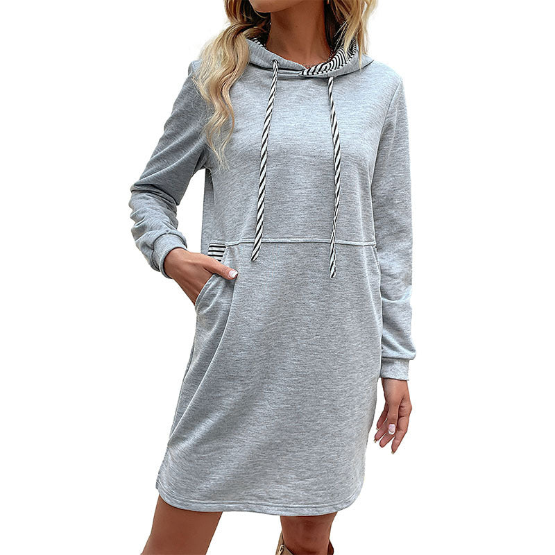 New Autumn And Winter New Women's Stripes Spell Hoodie Dress