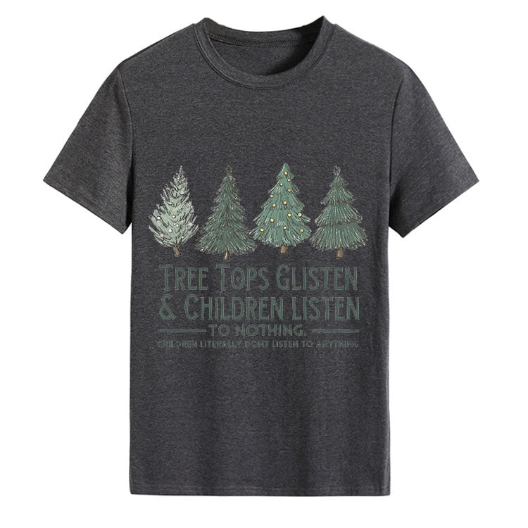 Tree Tops Round Neck Fashion Letter Top Women's T-Shirt Loose Short Sleeves