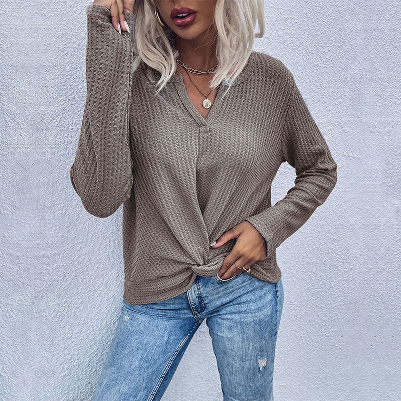 Autumn New Waffle Knot Thin Solid Color Bottom Knitwear