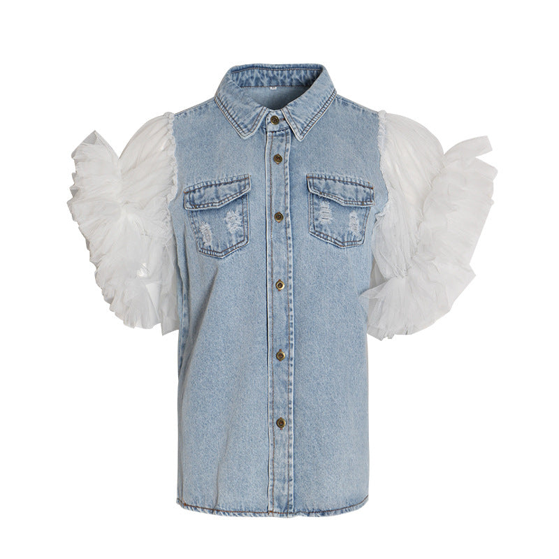 Yarn Sleeve Street Denim Vest Top Girl Spring New Girl