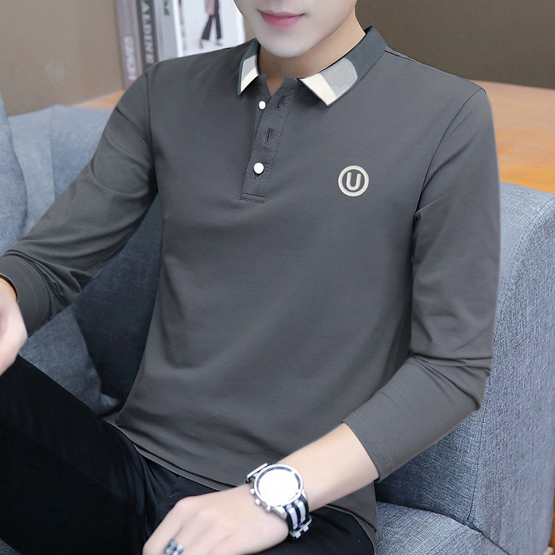Autumn Cotton Men's Long Sleeve T-Shirt Men's Polo Shirt Casual Lapel Business Men's Clothing Base Shirt