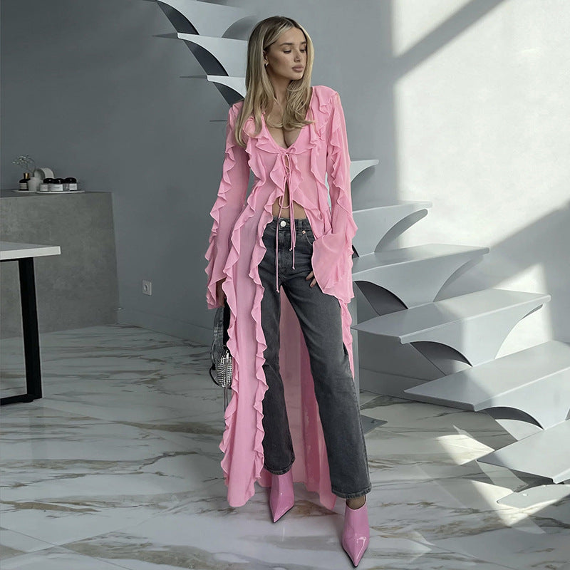 New Autumn And Winter Women's Long-Sleeved Lapel Fashion Cardigan Temperament Slim Long Coat Trench Coat Woman