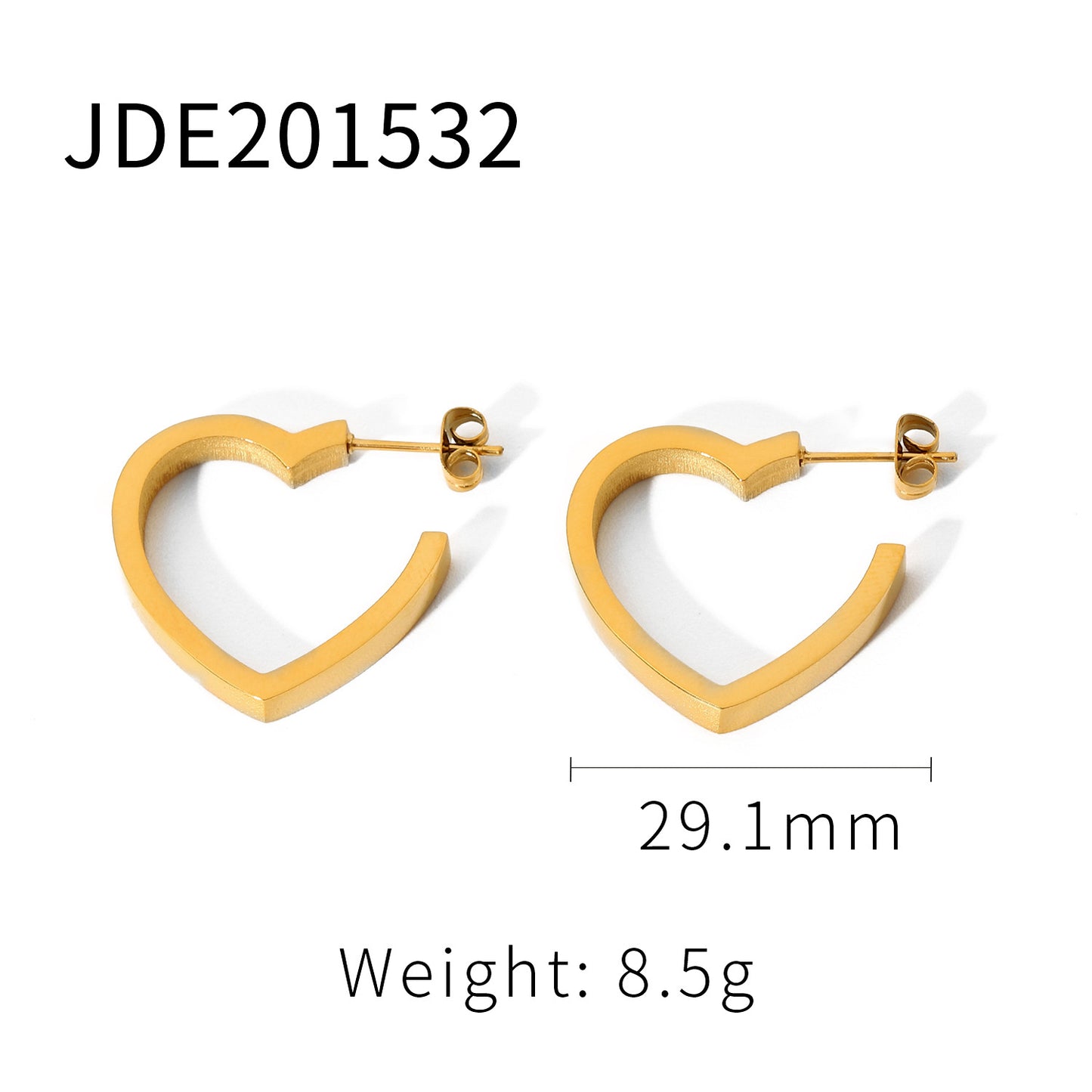 5pcs 18K Gold Earrings Stainless Steel Flat Heart Stud Runways With Titanium Steel Earrings