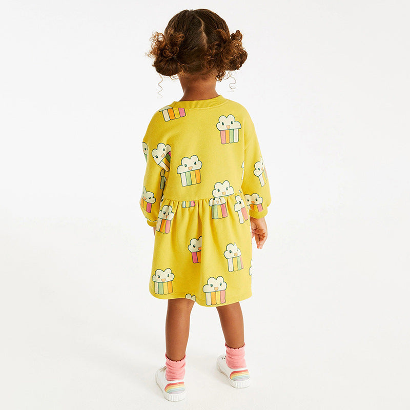 Girls Skirt Children's Dress Autumn Long-Sleeved Princess Dress Home Cotton Children's Dress